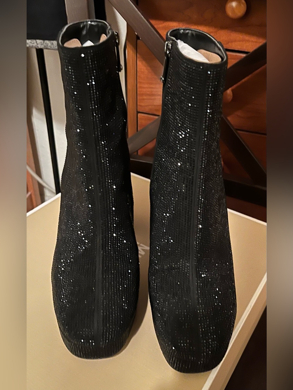 Michael Kors Maxine Black Rhinestone Platform Ankle Boots - Picture 6 of 9